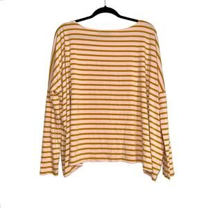 HATCH Maternity Long Sleeve Striped Boat Neck Pink Yellow Top 1 (SMALL)
